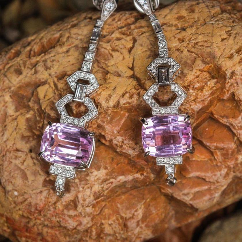 Lumina Mystique: 18ct White Gold Kunzite & Diamond Drop Earrings