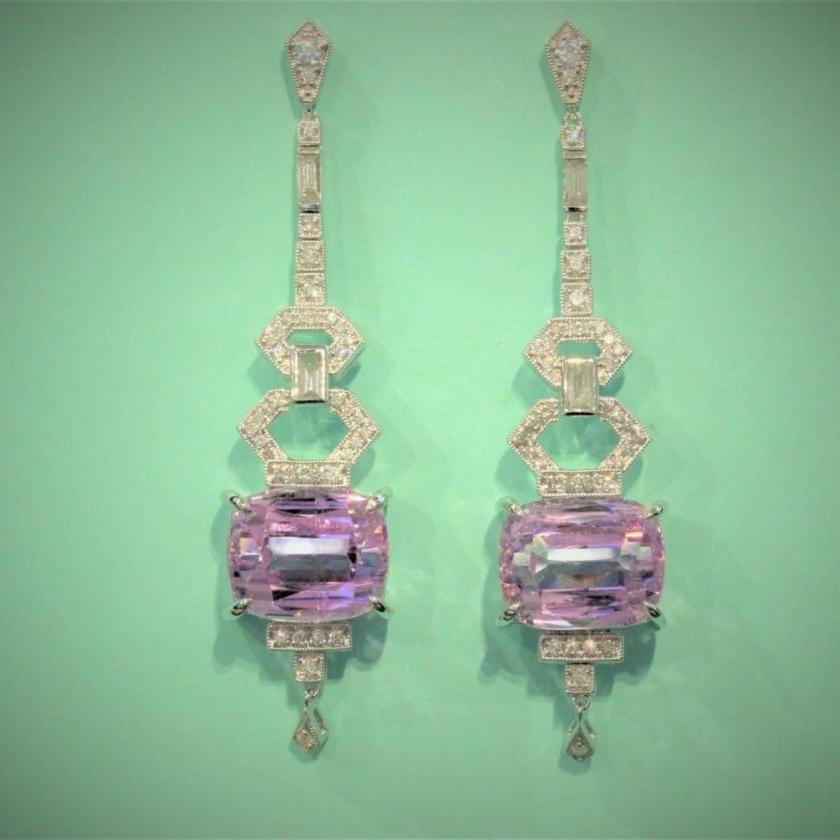 Lumina Mystique: 18ct White Gold Kunzite & Diamond Drop Earrings