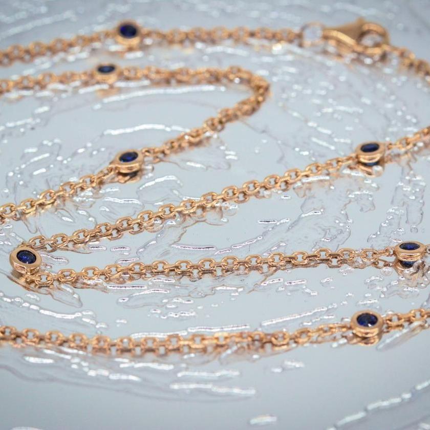 18ct Rose Gold Necklace with Bezel-Set Sapphires