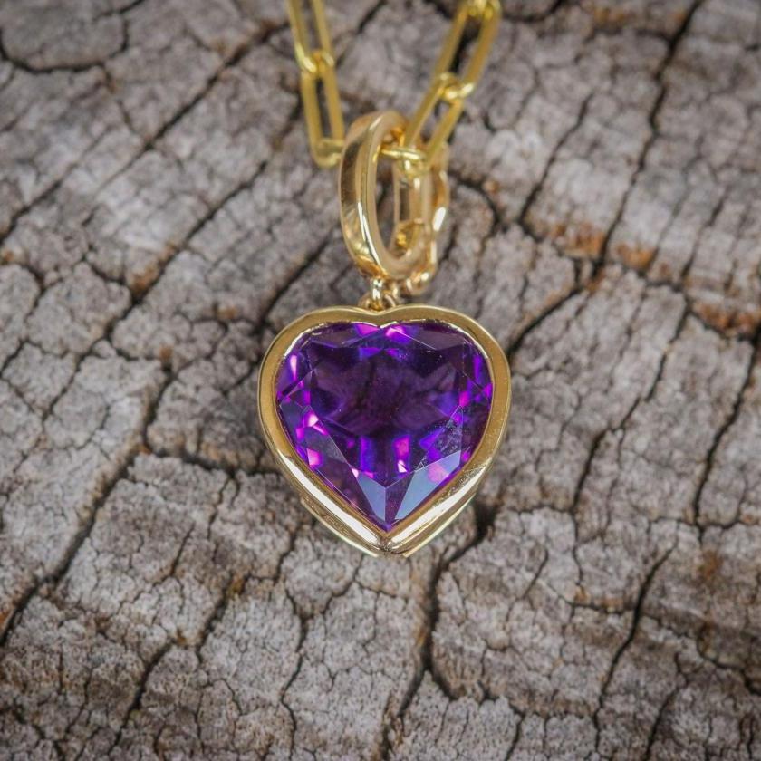 18ct Yellow Gold Heart Amethyst Enhancer - 3.16ct