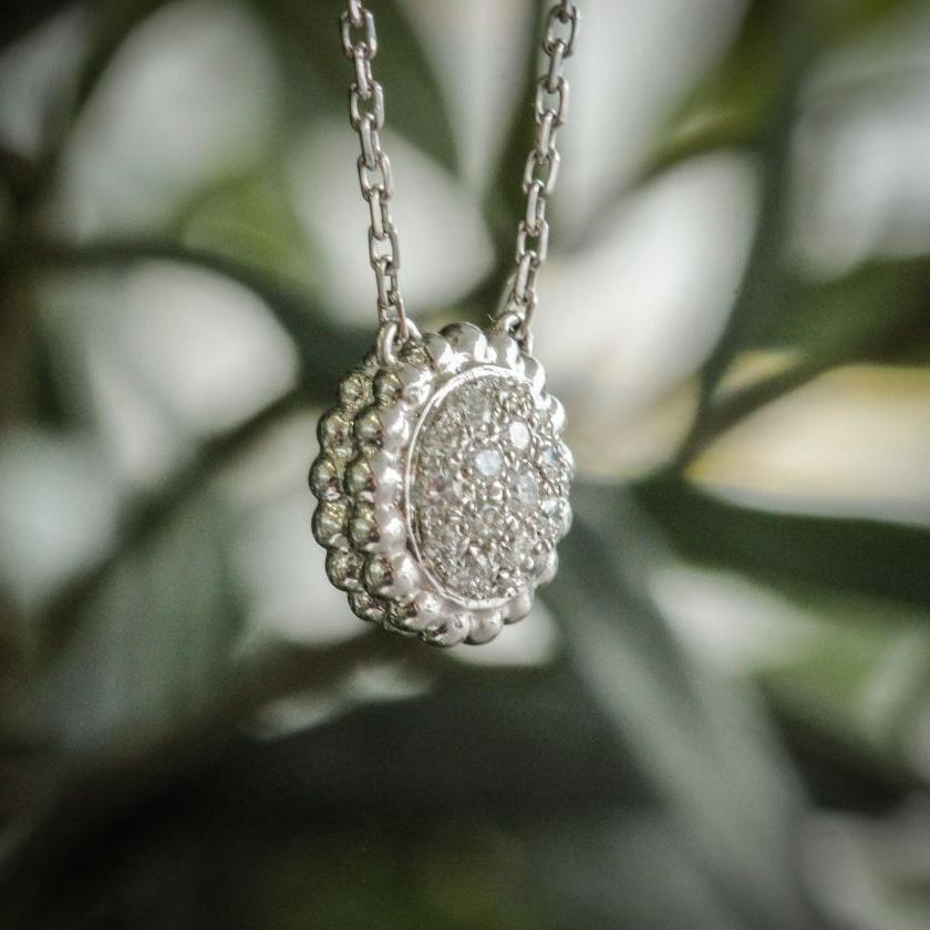 18ct White Gold Pave Diamond Pendant Necklace