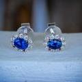 18ct White Gold Ceylon Sapphire & Diamond Halo Stud Earrings