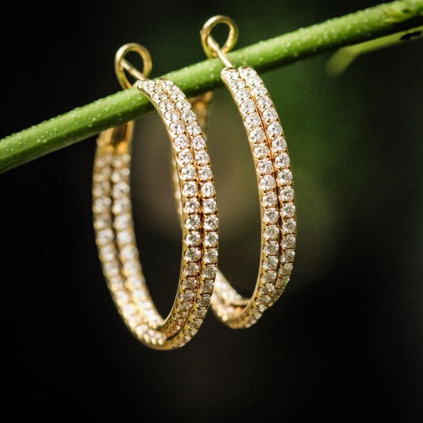 18ct Yellow Gold Double Row Inside-Out Diamond Hoops