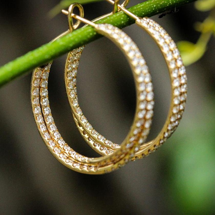 18ct Yellow Gold Double Row Inside-Out Diamond Hoops