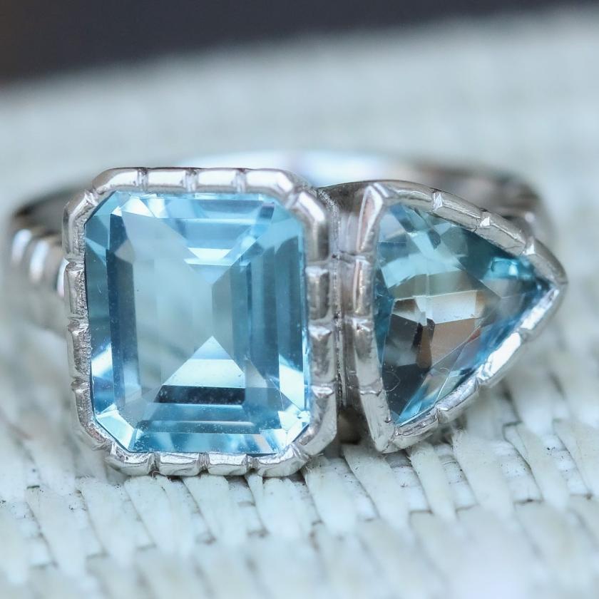 Platinum Dual Aquamarine Ring