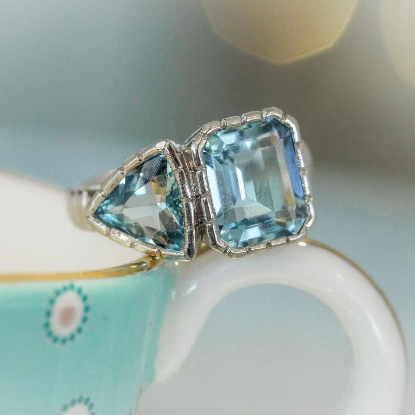 Platinum Dual Aquamarine Ring