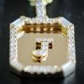 18ct Yellow Gold Diamond Initial Pendant with Baguette Accents