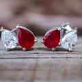 Elegant Burmese Ruby and Diamond Stud Earrings