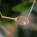 Elegant 14ct Rose Gold Tennis Racket Pendant Necklace with Diamond Accent