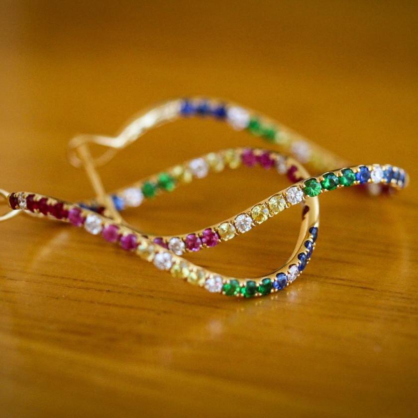 Radiant Rainbow Twist Hoops