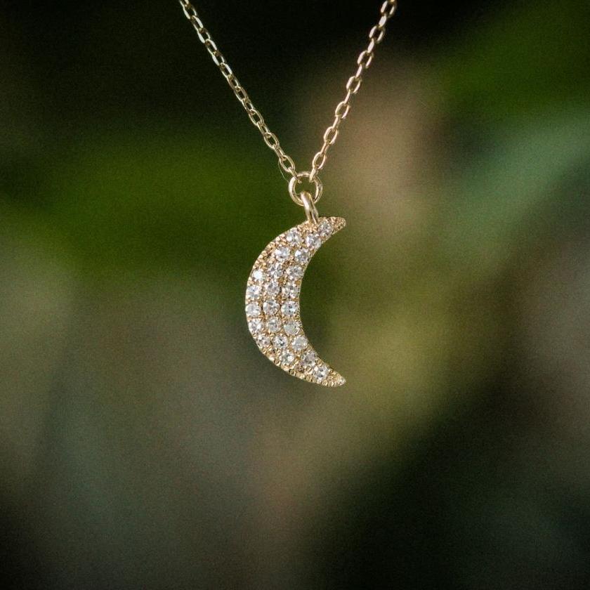 14ct Gold Diamond Crescent Moon Necklace