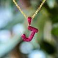 18ct Yellow Gold Ruby ‘J’ Pendant with Red Rhodium