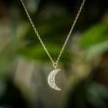 14ct Gold Diamond Crescent Moon Necklace