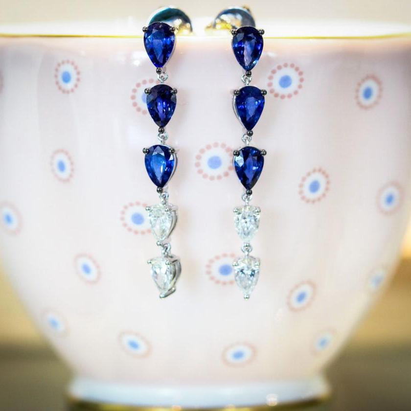 The Fancy Ceylon Sapphire & Diamond Drop Earrings