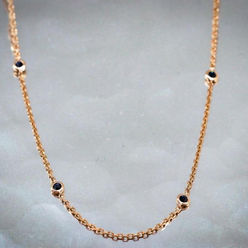 18ct Rose Gold Necklace with Bezel-Set Sapphires