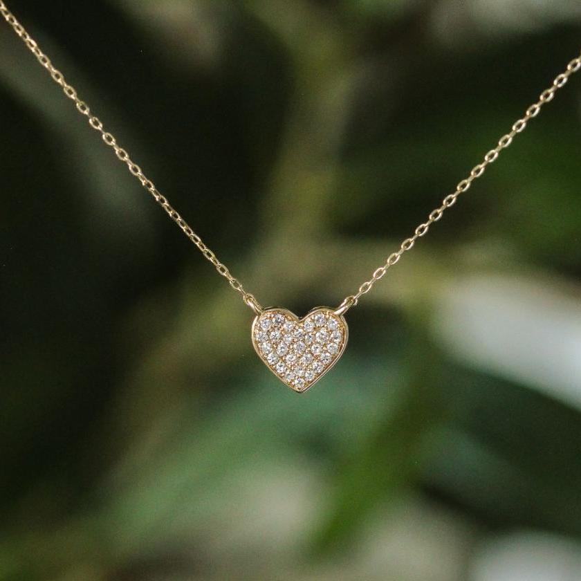 14ct Gold Pavé Heart Necklace