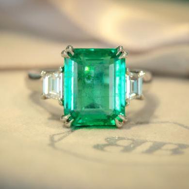 The Emerald & Diamond Three Stone Ring