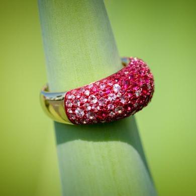 MULTI PAVE RED RUBY RHODIUM RING