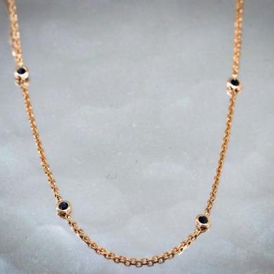 18ct Rose Gold Necklace with Bezel-Set Sapphires