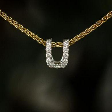 18ct White Gold Diamond U Initial Pendant