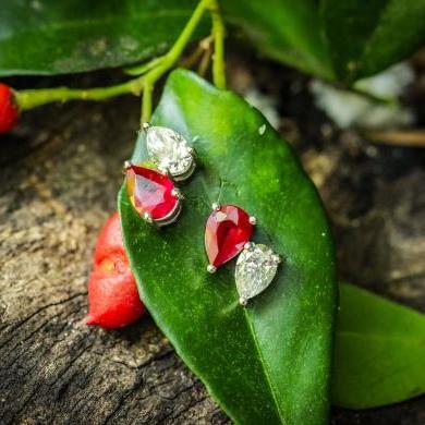 Elegant Burmese Ruby and Diamond Stud Earrings