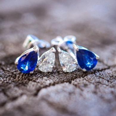 Ceylon Sapphire & Diamond Stud Earrings