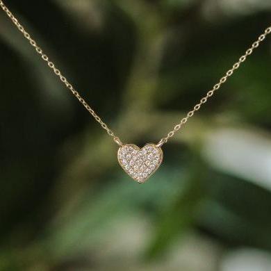 14ct Gold Pavé Heart Necklace